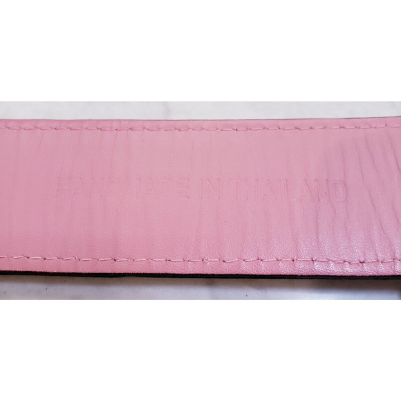 DRUH WOMEN'S Small Black w/Pink Lining CROCODILE LEATHER 1.5" BELT in VGUC - Picture 6 of 11
